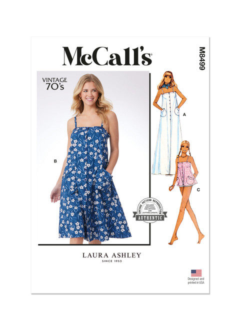 McCall's M8499 | McCall's Sewing Pattern 1970s Misses' Dress and Top by Laura Ashley | Front of Envelope