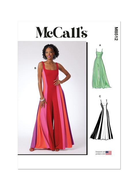 McCall's M8512 | McCall's Sewing Pattern Misses' Knit Jumpsuits and Dress | Front of Envelope