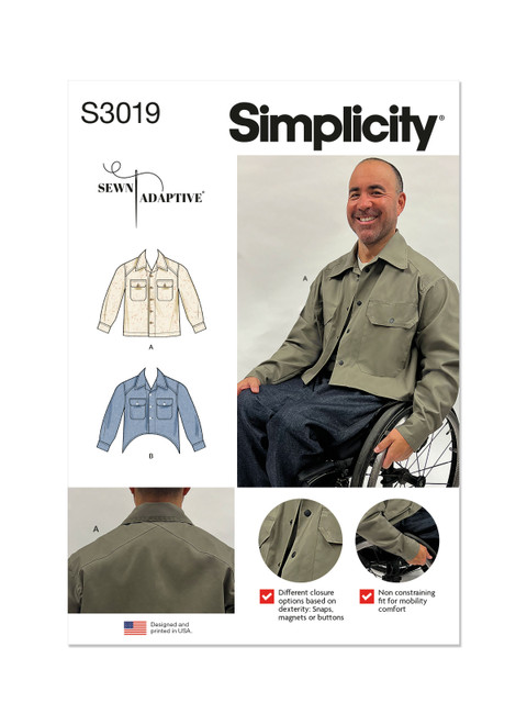 Simplicity S3019 | Simplicity Sewing Pattern Unisex Adaptive Shacket by Sewn Adaptive | Front of Envelope