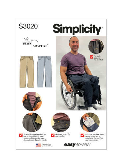 Simplicity S3020 | Simplicity Sewing Pattern Unisex Adaptive Jeans by Sewn Adaptive | Front of Envelope