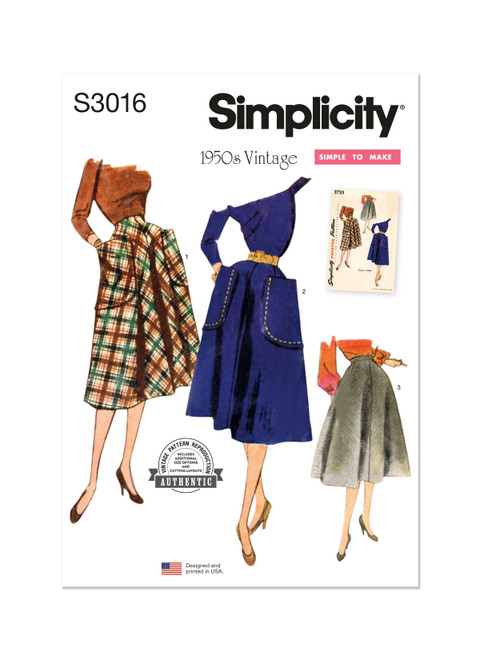 Simplicity S3016 | Simplicity Sewing Pattern 1950s Misses' Skirts | Front of Envelope