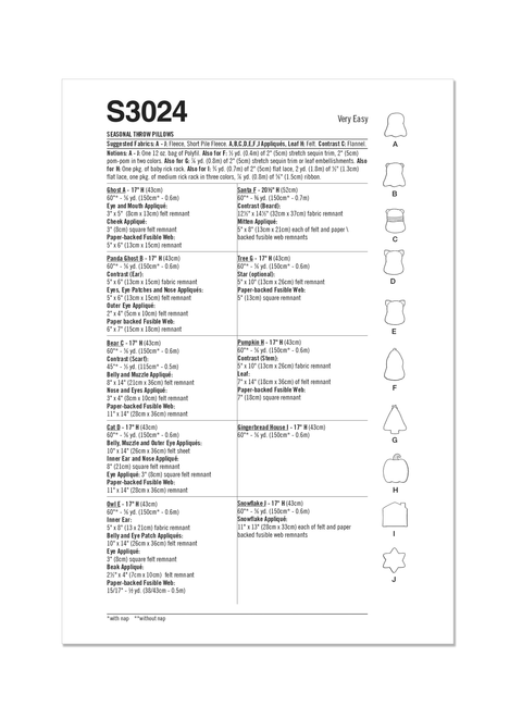 Simplicity S3024 | Simplicity Sewing Pattern Seasonal Throw Pillows | Back of Envelope