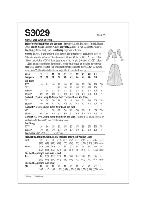 SIMPLICITY Raine Emery Patron de couture SS3029U5 Robe de bal pour femme Taille 44 46 48 50 52