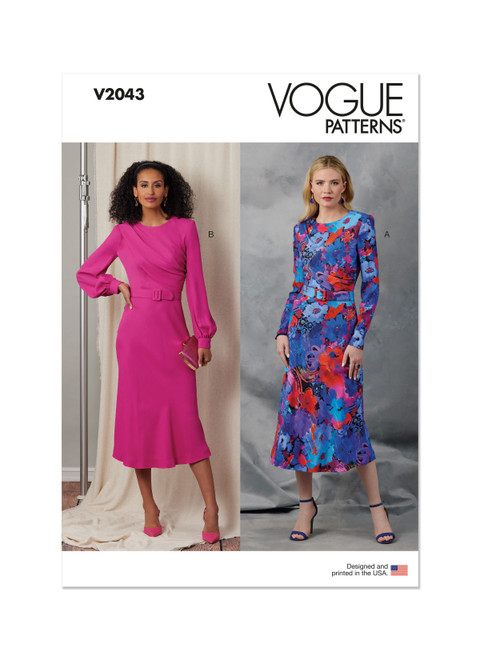 V2043 (PDF) | Vogue Patterns Misses' Dresses and Belt | Vogue Patterns
