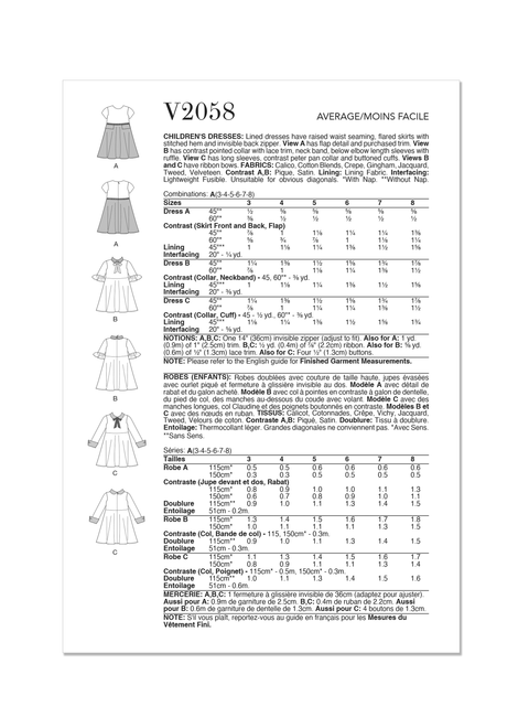 Vogue Patterns V2058 | Vogue Patterns Children's Dresses | Back of Envelope