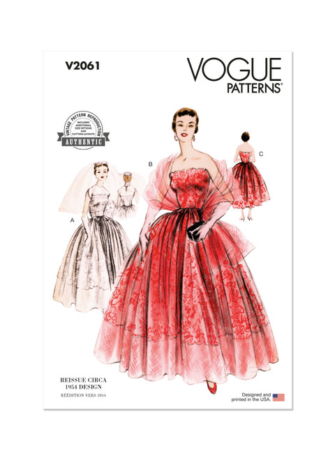 V2061 (PDF) | Vogue Patterns 1950s Misses' Dresses and Stole