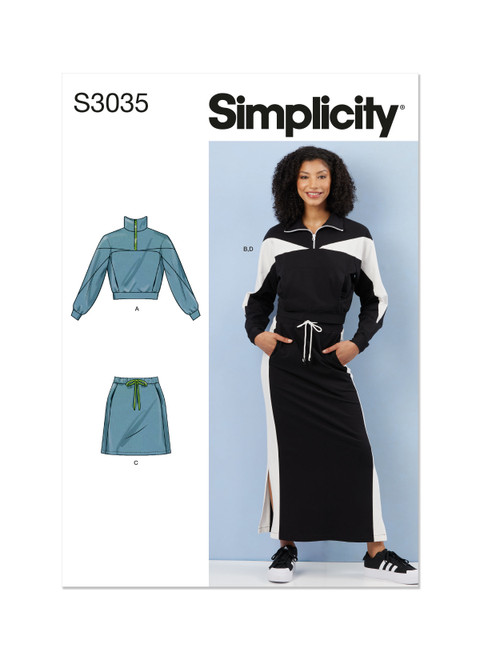 Simplicity S3035 | Simplicity Sewing Pattern Misses' Knit Tops and Skirts | Front of Envelope