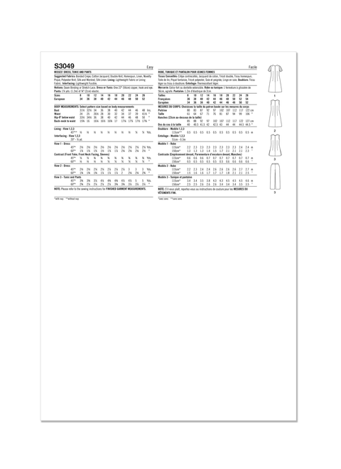 Simplicity S3049 | Simplicity Sewing Pattern 1970s Misses' Dress, Tunic and Pants | Back of Envelope