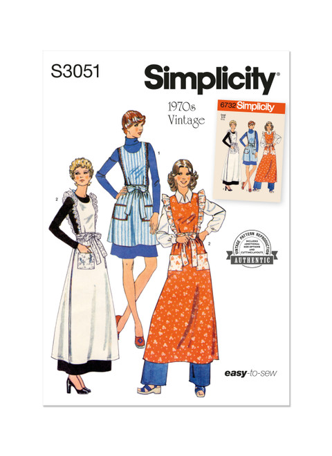 Simplicity S3051 | Simplicity Sewing Pattern 1970s Misses' Apron in Two Lengths | Front of Envelope