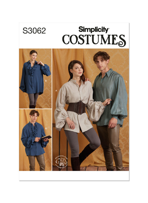 Simplicity S3062 | Simplicity Sewing Pattern Unisex Costume Shirts by Scissor IMP Workshop | Front of Envelope