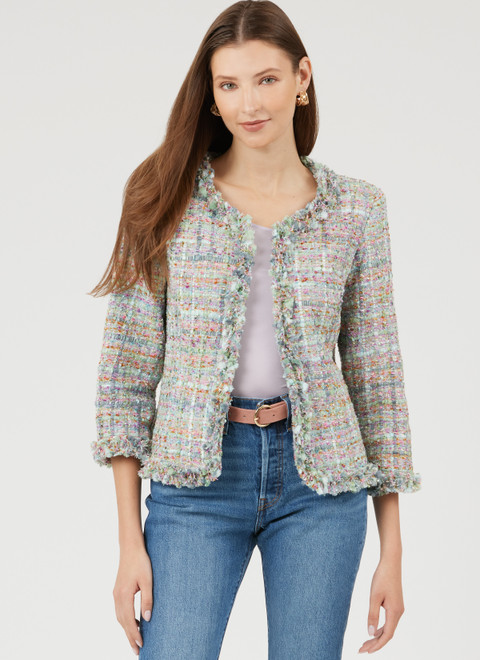 eyeye★大人気 JUNE STITCH TWEED JACKET_2色 TWEED NOCOLLAR JACKET｜BEIGE– DISCOVERED