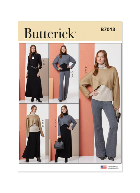 COYSEIO 　SHIRRING CHECK SET UP　ブラウス　スカート B7013 (PDF) | Misses' Knit Tops, Skirt, and Pants | Butterick