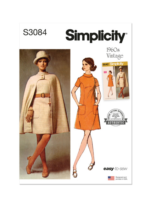 S3084 | Simplicity Sewing Pattern 1960s Misses' Cape and Dress
