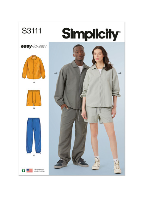S3111 | Simplicity Sewing Pattern Unisex Jacket, Shorts and Pants