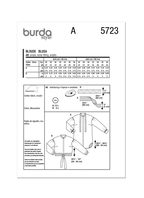 Burda Style Sewing Patterns BUR5723 | Burda Style Sewing Pattern 5723 Misses' Blouse | Back of Envelope