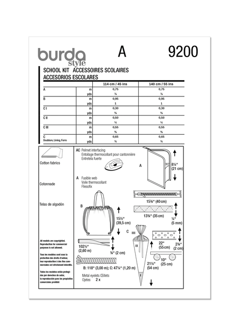 Burda Style Sewing Patterns BUR9200 | Burda Style Sewing Pattern 9200 Accessories | Back of Envelope