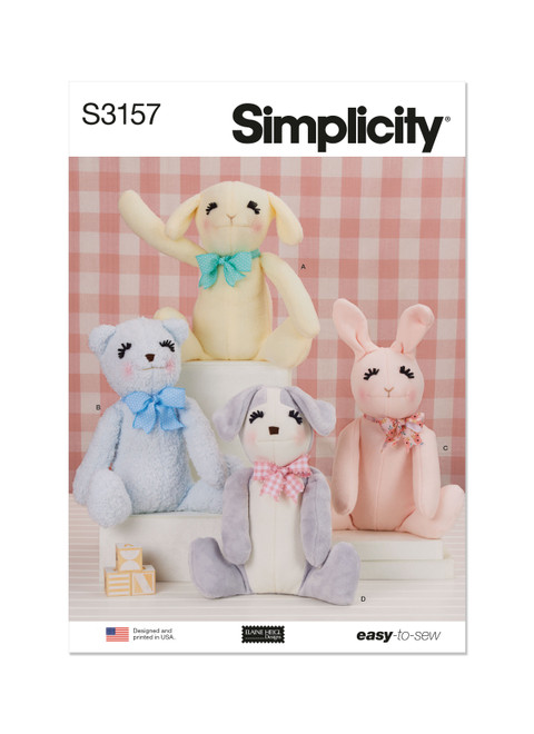 S3157 (PDF) | Simplicity Sewing Pattern Seated Plush Animals by