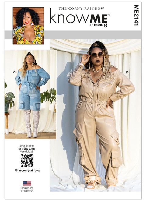 Know Me ME2141 | Know Me Sewing Pattern Misses' Jumpsuit in Two Lengths by The Corny Rainbow | Front of Envelope