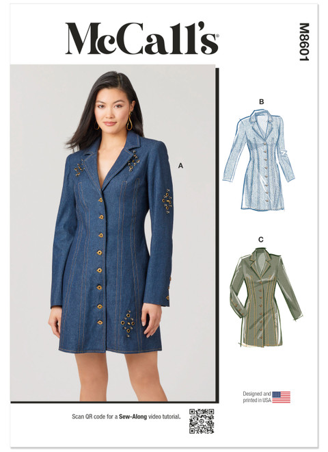 McCall's M8601 | McCall's Sewing Pattern Misses' Fitted Button Front Mini Dress | Front of Envelope