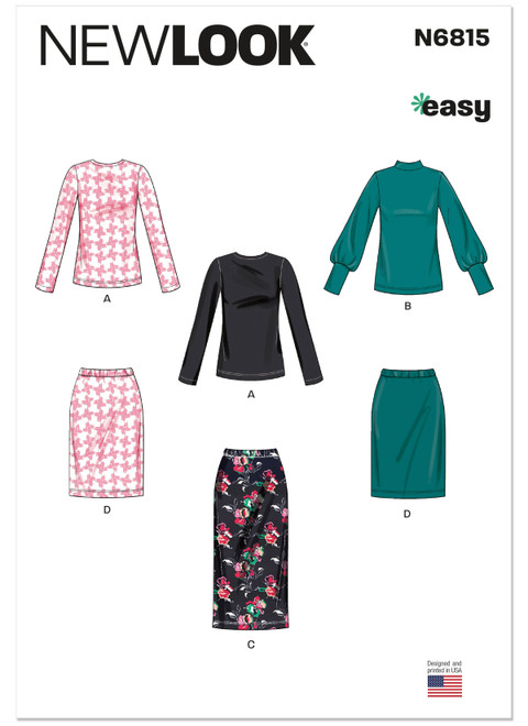 N6815 | New Look Sewing Pattern Misses' Knit Tops and Skirt In Two