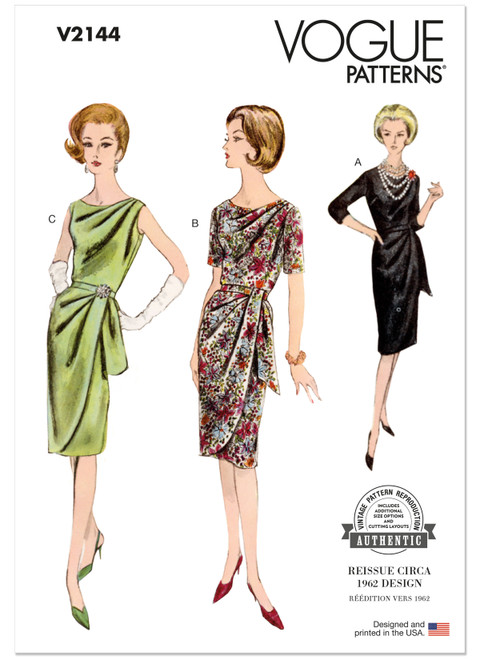 V2144 (PDF) | Misses' Vintage Draped Dresses and Belt | Vogue Patterns