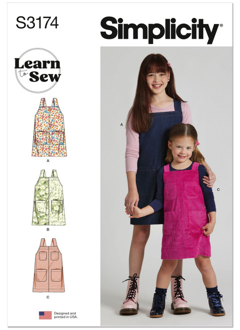 Simplicity S3174 | Simplicity Sewing Pattern Children's and Girls Learn to Sew Jumpers | Front of Envelope