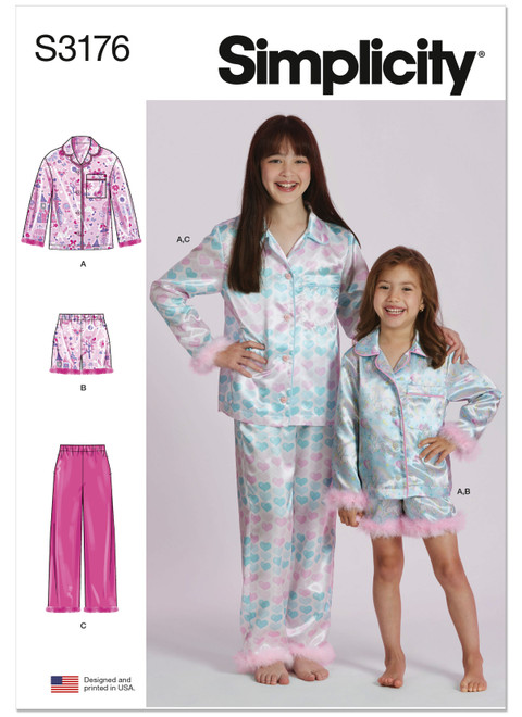Simplicity S3176 | Simplicity Sewing Pattern Children's and Girls' Lounge Shirt, Shorts and Pants | Front of Envelope