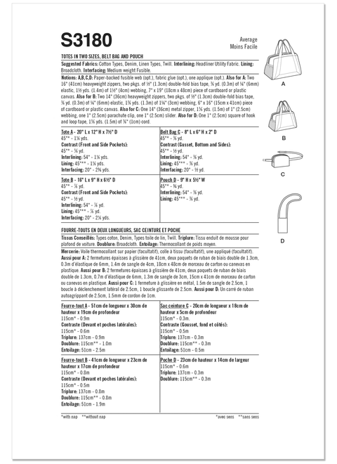 Simplicity S3180 | Simplicity Sewing Pattern Totes in two sizes, belt bag and pouch | Back of Envelope