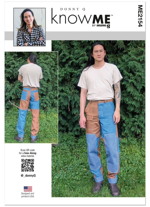 Know Me ME2154 | Know Me Sewing Pattern Men's Patched Pants by Donny Q | Front
 of Envelope