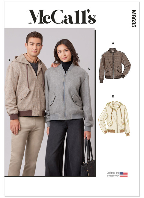 M8635 (PDF) | McCall's Sewing Pattern Unisex Bomber Jacket with or
