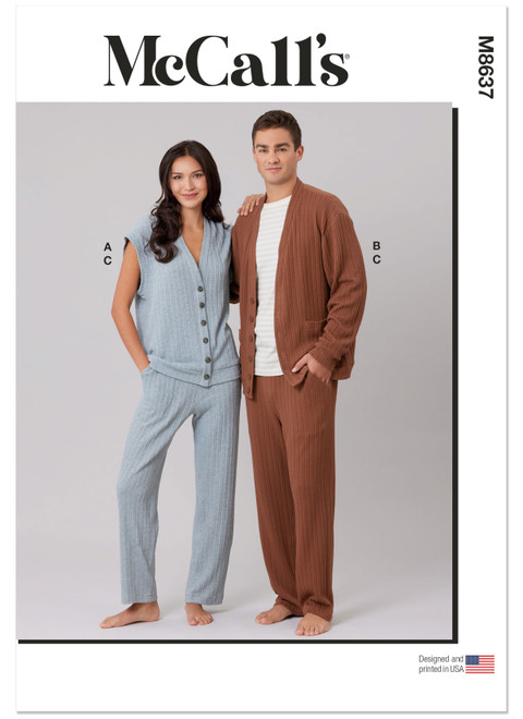 McCall's M8637 | McCall's Sewing Pattern Unisex Knit Vest, Cardigan and Pants | Front of Envelope