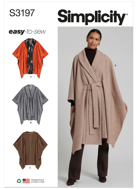 Simplicity S3197 | Simplicity Sewing Pattern Misses' Capes and Tie Belt | Front of Envelope