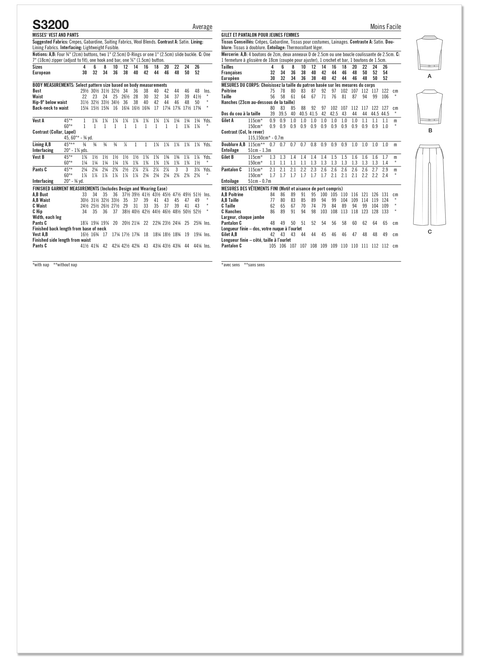 Simplicity S3200 | Simplicity Sewing Pattern Misses' Vest and Pants | Back of Envelope