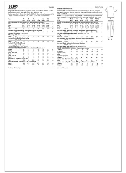 Simplicity S3203 | Simplicity Sewing Pattern Unisex Scrubs | Back of Envelope