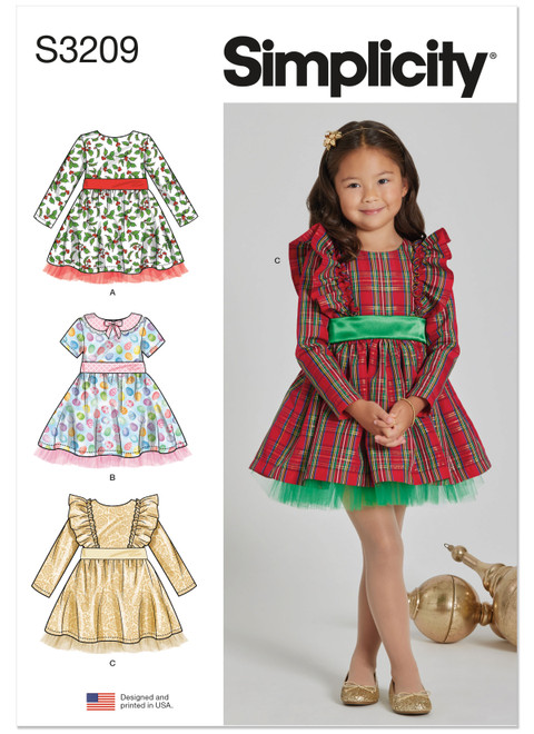 Simplicity S3209 | Simplicity Sewing Pattern Children's Dress with Sleeve Variations | Front of Envelope