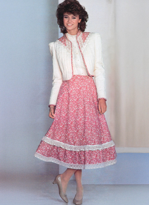 Simplicity S3214 | Simplicity Sewing Pattern 1980s Misses' Skirt, Blouse and Unlined Quilted Jacket by Gunne Sax by Jessica McClintock