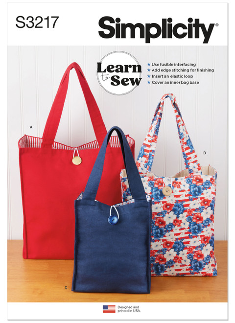 Simplicity S3217 | Simplicity Sewing Pattern Learn to Sew Totes in Three Sizes | Front of Envelope