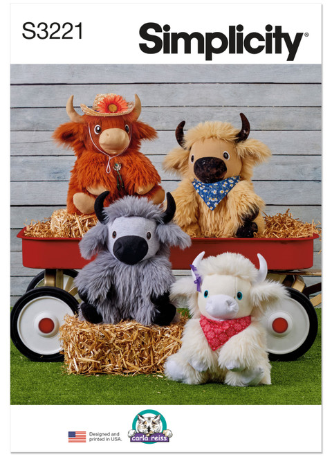 Simplicity S3221 | Simplicity Sewing Pattern Plush Highland Cows by Carla Reiss | Front of Envelope
