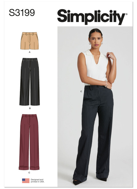 Simplicity S3199 | Simplicity Sewing Pattern Misses' and Miss Petite Shorts and Pants | Front of Envelope