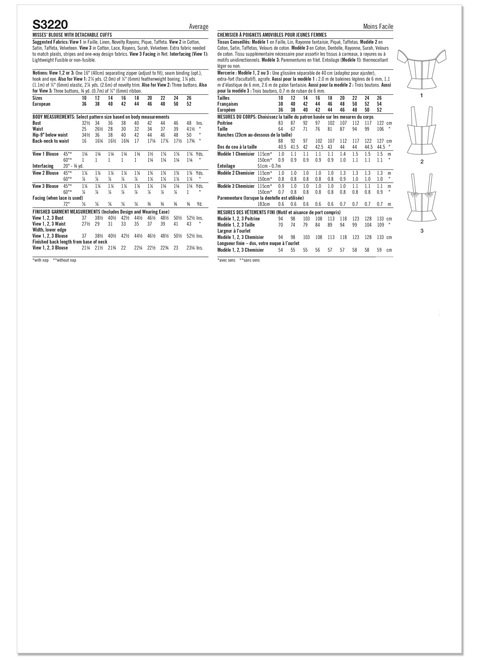 Simplicity S3220 | Simplicity Sewing Pattern Misses' Blouse with Detachable Cuffs | Back of Envelope