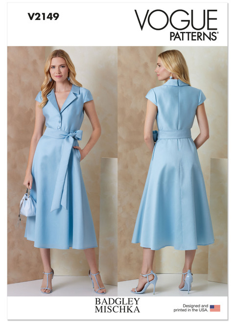 Vogue Patterns V2149 | Vogue Patterns Misses' Fit and Flare Midi Shirtdress and Sash by Badgley Mischka | Front of Envelope
