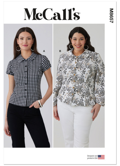 McCall's M8657 | Misses' and Women's Peter Pan Collar Knit Top with Sleeve Variations | Front of Envelope