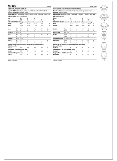 McCall's M8665 | Babies' Tops, Bloomers and Pants | Back of Envelope