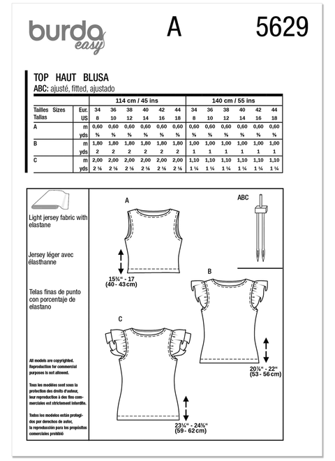 Burda Style BUR5629 | Burda Style Pattern 5629 Misses' Tops | Back of Envelope