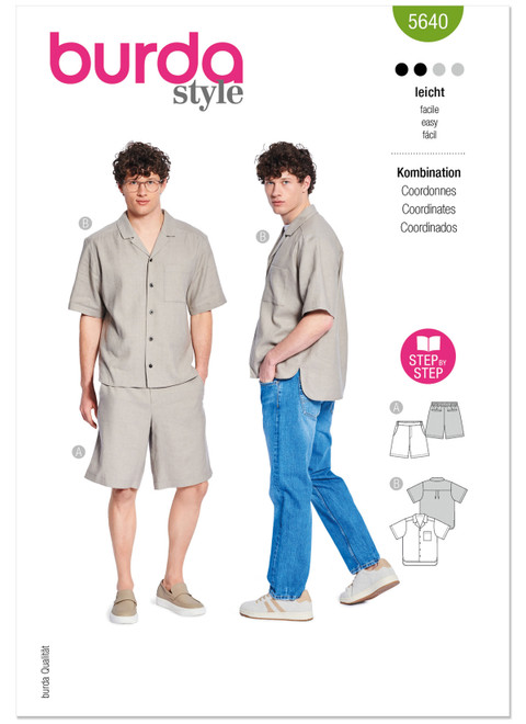 Burda Style BUR5640 | Burda Style Pattern 5640 Men's Shirt and Shorts | Front of Envelope