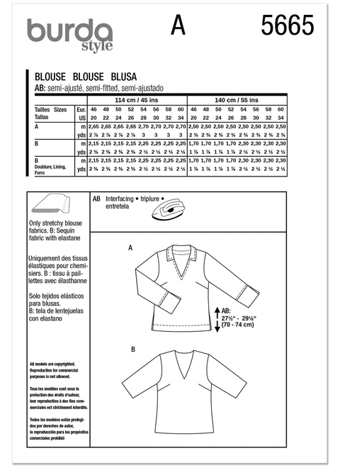 Burda Style BUR5665 | Burda Style Pattern 5665 Misses' Blouse | Back of Envelope