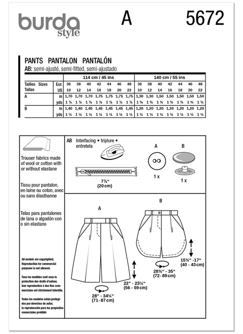 Burda Style BUR5672 | Burda Style Pattern 5672 Misses' Shorts | Back of Envelope