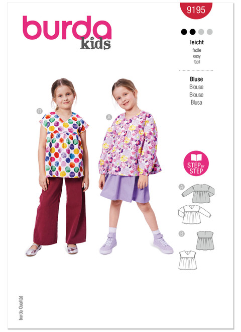 Burda Style BUR9195 | Burda Style Pattern 9195 Children's Blouse | Front of Envelope