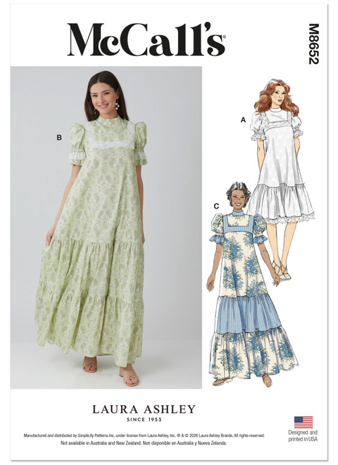 McCall's M8652 | Misses' High Yoke Dress in Two Lengths by Laura Ashley | Front of Envelope