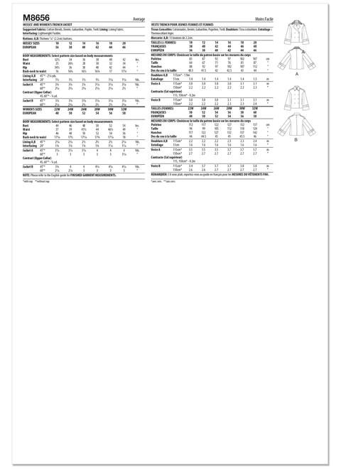 McCall's M8656 | Misses' and Women's Trench Jacket | Back of Envelope